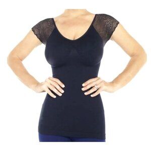 Rhonda Shear Seamless Shaping Tank with Cap Lace Sleeves MEDIUM (RS-14)
